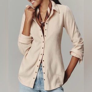 PILCRO ANTHROPOLOGIE CREAM BRUSHED LONG SLEEVE SUEDED FLANNEL SHIRT SMALL